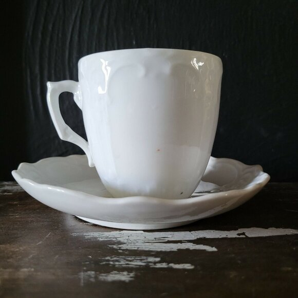 Antique Mustache Cup and Saucer "Remember Me" Flowers, Germany Mustache Mug - Picture 3 of 10